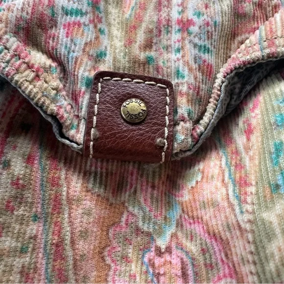 Vintage Y2K Fossil 1954 Paisley Floral Corduroy Crossbody Boho Purse Bag - Picture 4 of 8